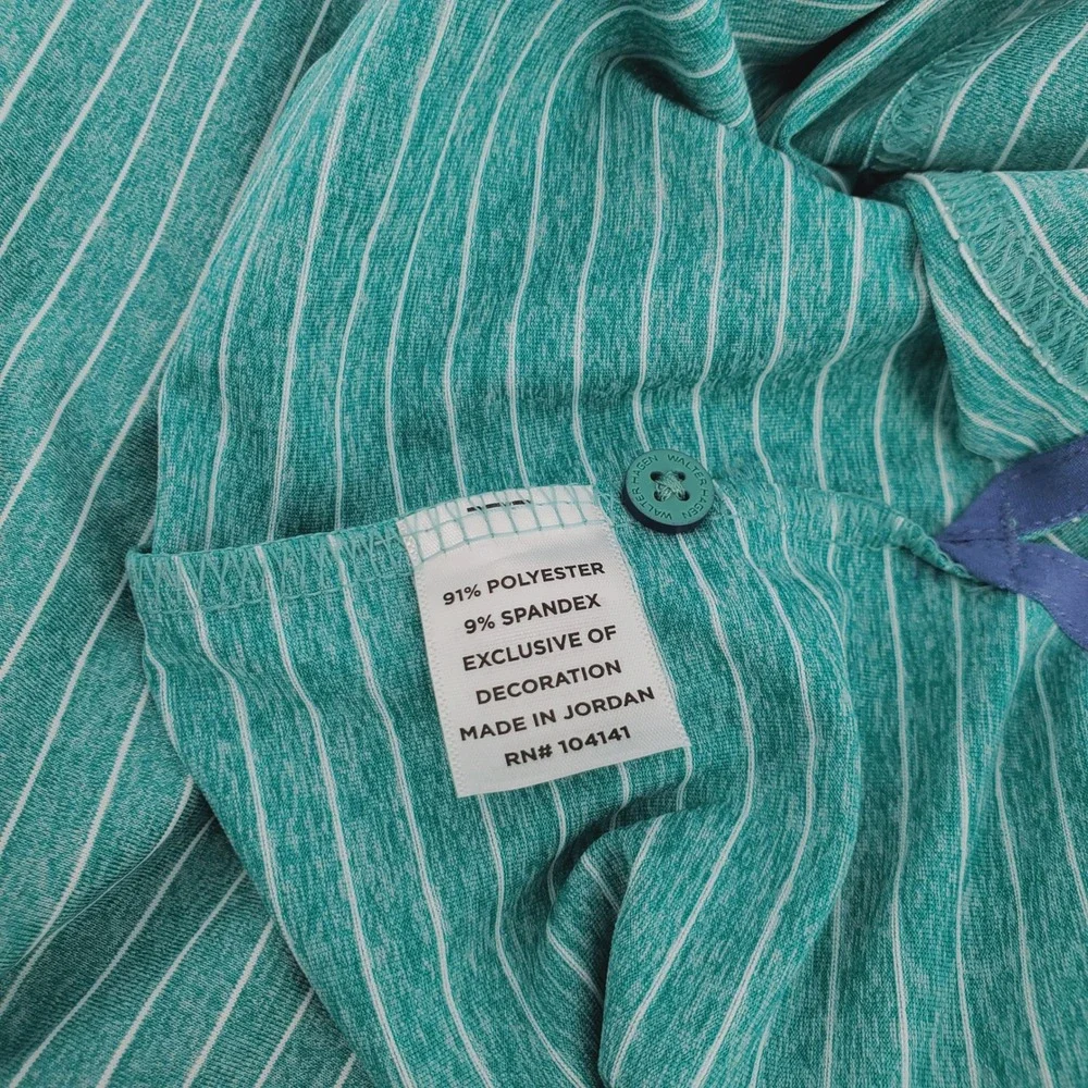 Walter Hagen Mens Large Classic Stripe Polo Shirt Performance 11 Teal White Golf
